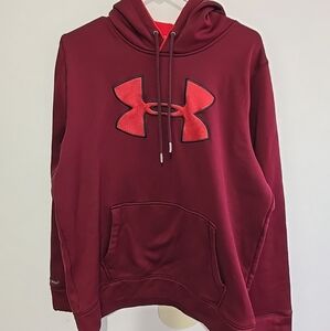 Under Armour Hoodie Mens Size Large Fleece Big Logo Maroon Burgundy